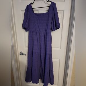 Square Neck Flowy Purple Women's Dress